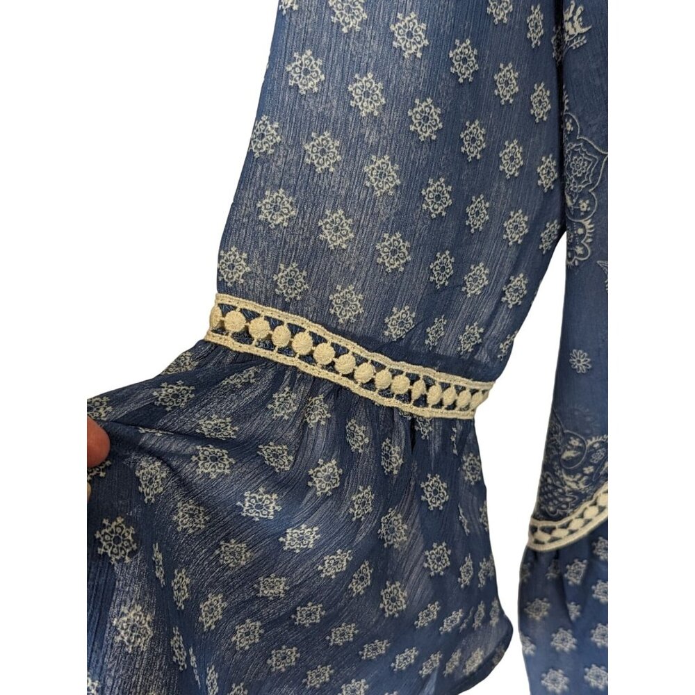 Hint of Mint Women Top Plus Size 18W Blue Sheer Paisley  Bohemian Flowy Romantic - Picture 6 of 14